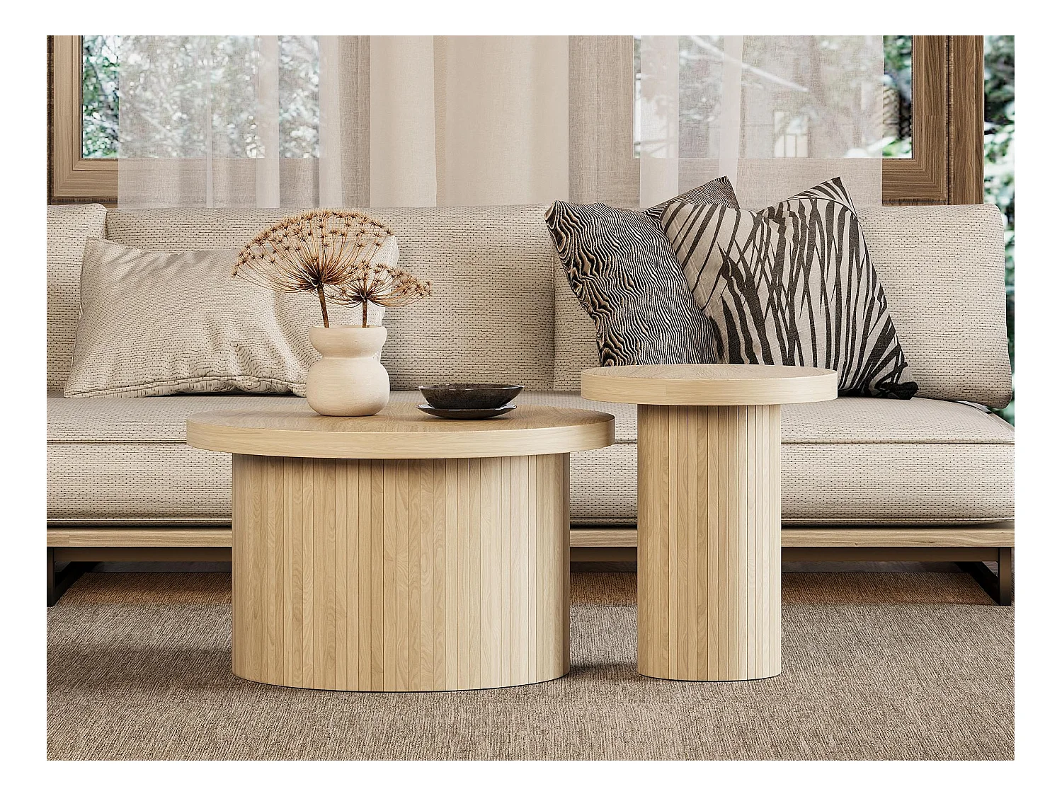 Table basse gigogne ronde - MDF - Naturel