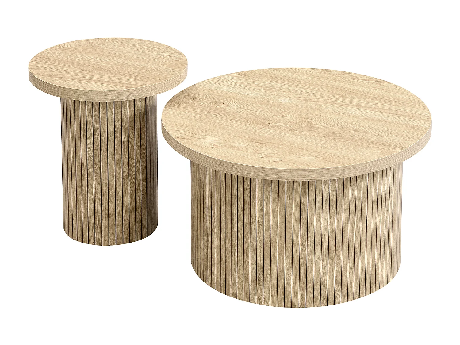 Table basse gigogne ronde - MDF - Naturel