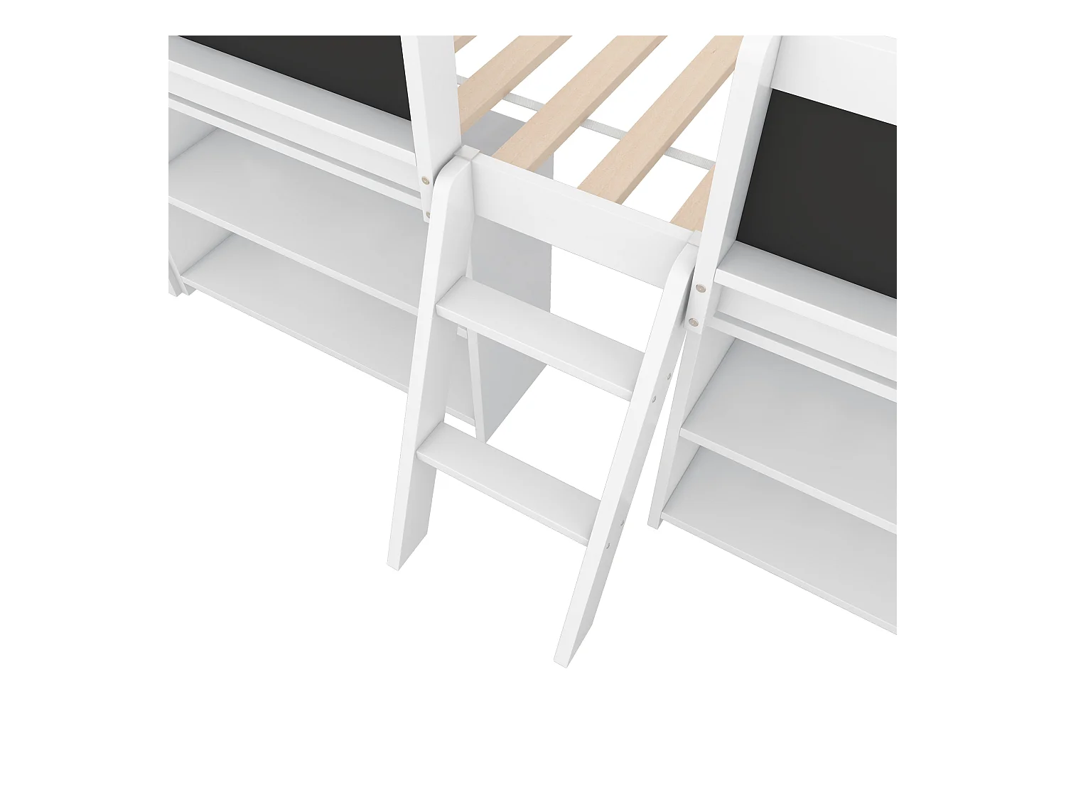 Lit enfant 90x200cm en bois massif - plusieurs étagères - Blanc (matelas non inclus)