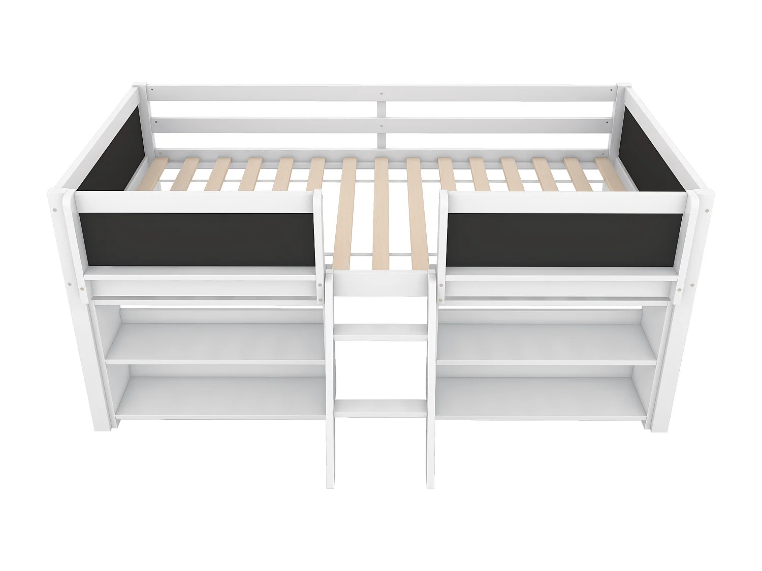 Lit enfant 90x200cm en bois massif - plusieurs étagères - Blanc (matelas non inclus)