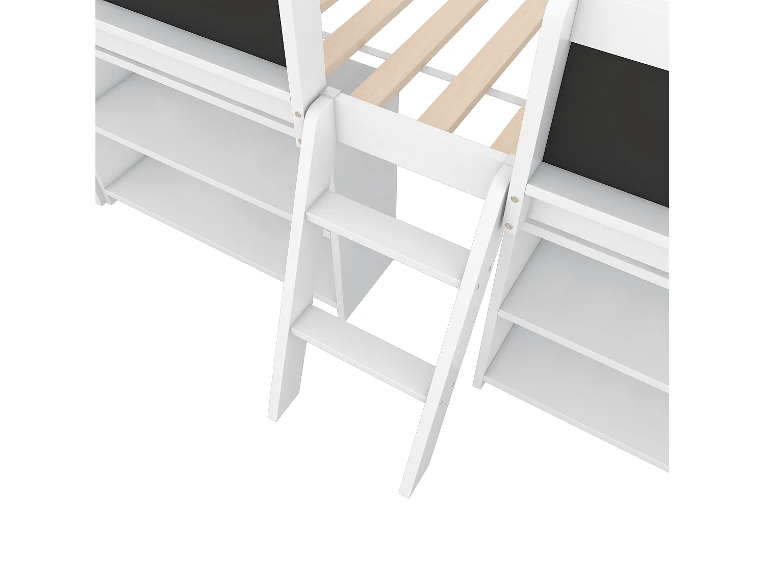 Lit enfant 90x200cm en bois massif - plusieurs étagères - Blanc (matelas non inclus)