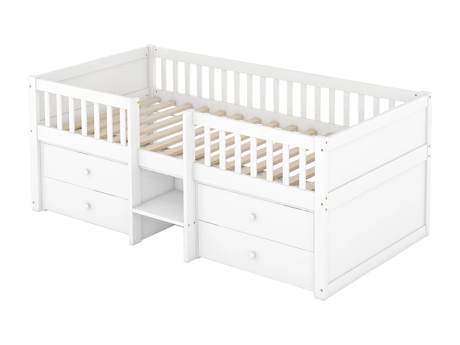 Lit enfant 90x200cm en bois massif - avec 4 tiroirs - Blanc (matelas non inclus)