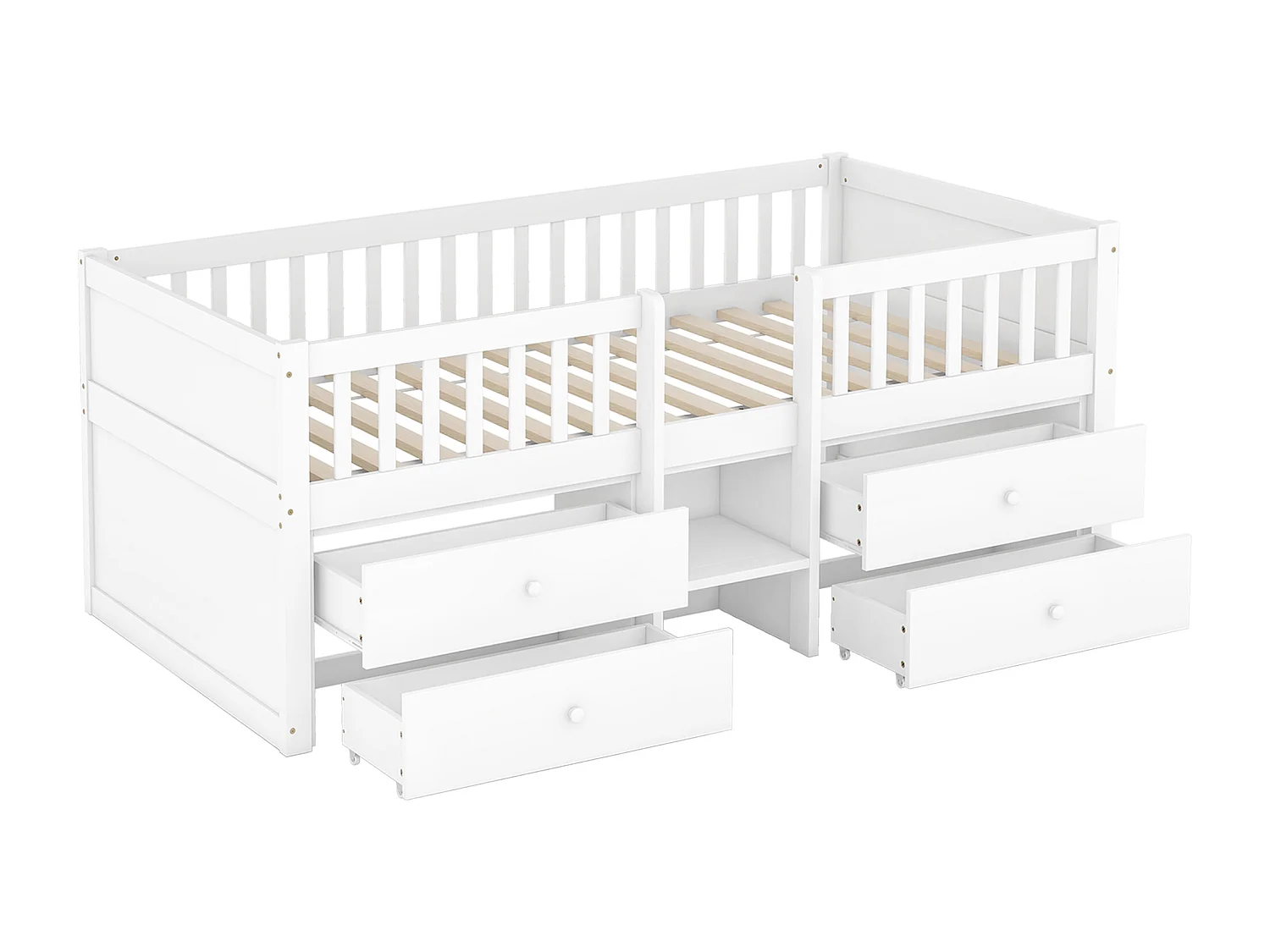 Letto per bambini 90x200 cm in legno massello - con 4 cassetti - Bianco (materasso non incluso)