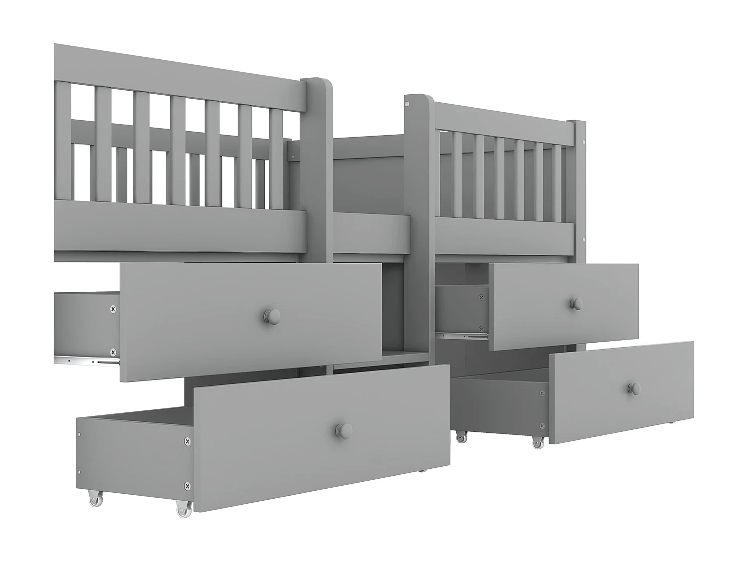 Cama infantil 90x200cm de madera maciza - con 4 cajones - Gris (colchón no incluido)