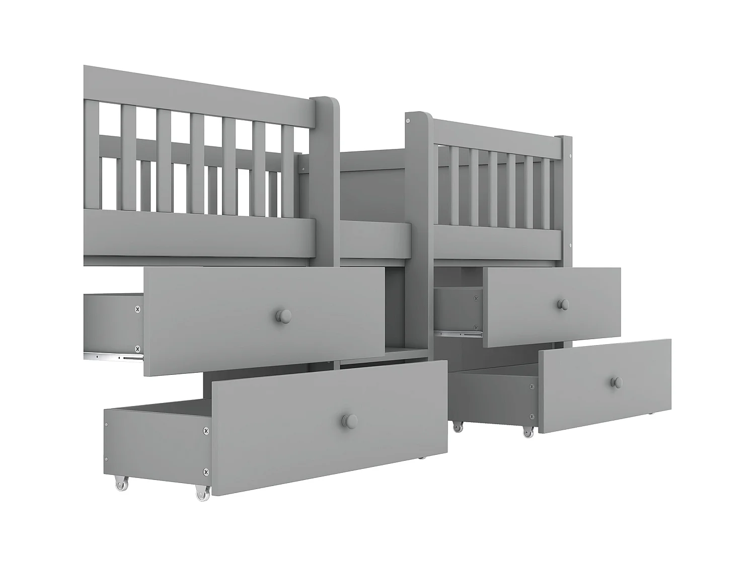 Letto per bambini 90x200 cm in legno massello - con 4 cassetti - Grigio (materasso non incluso)
