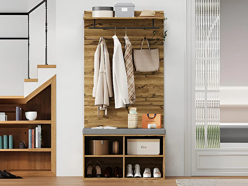 Garderobe met kapstok en schoenenbank - verstelbare planken - Naturel