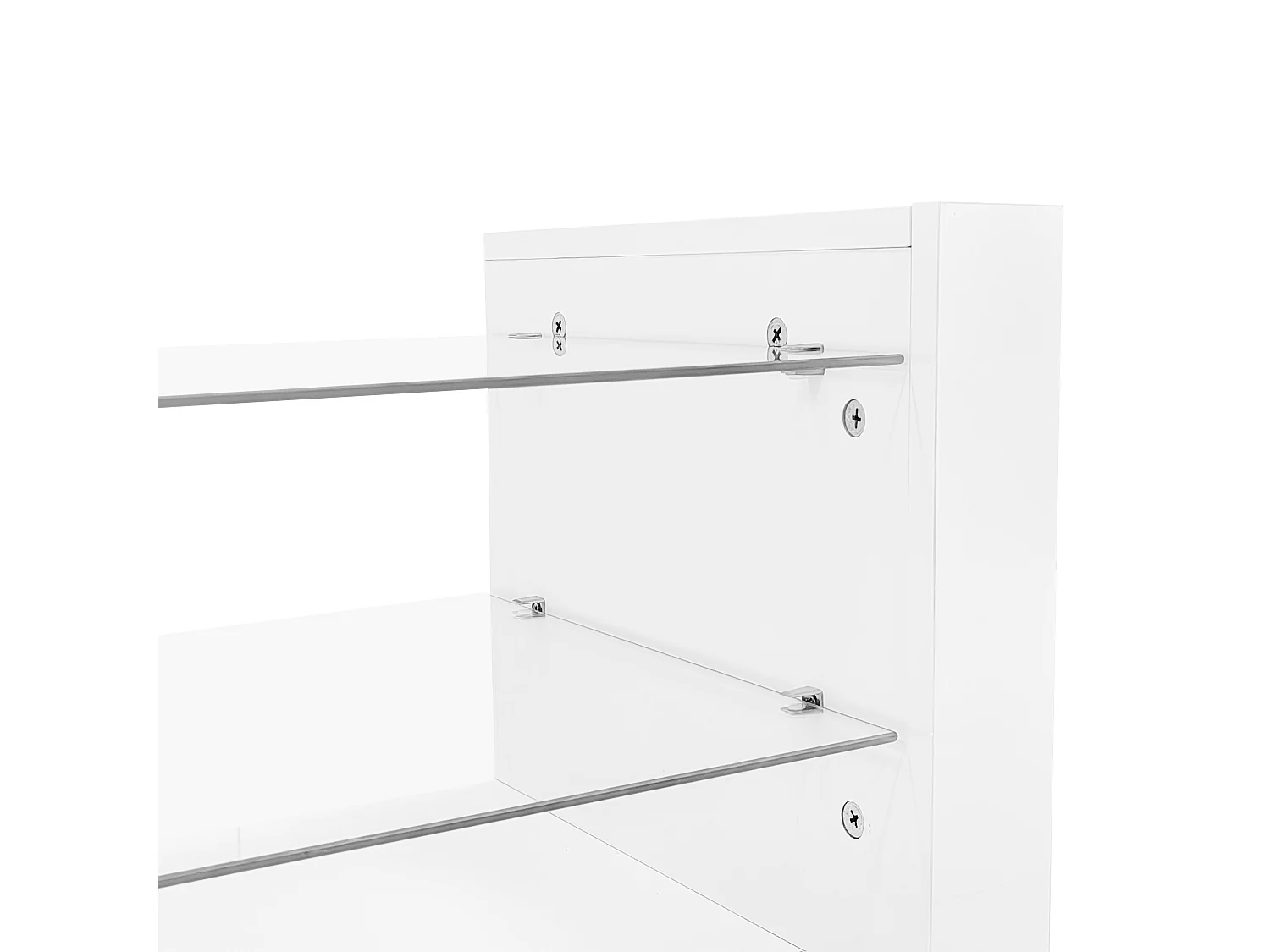 Mueble TV con LED - 2 compartimentos abatibles y estantes de cristal - Blanco