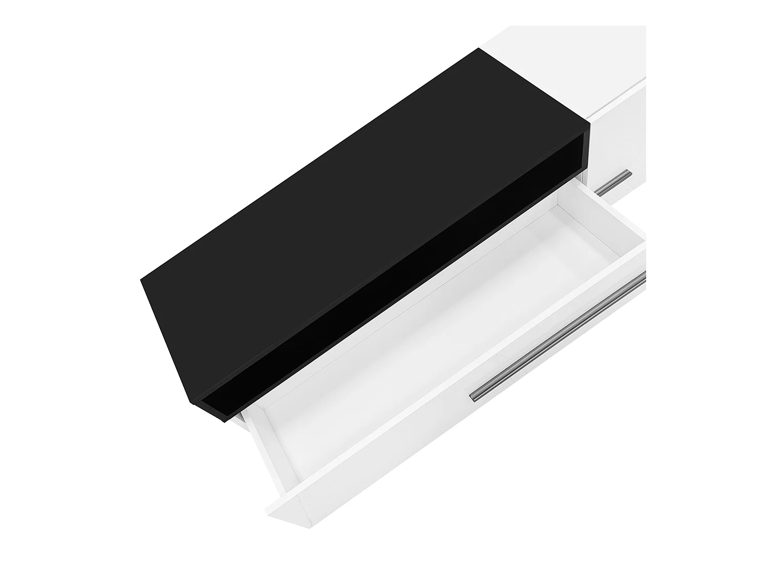 Mueble TV 170 cm - 1 cajón grande y 3 compartimentos - Blanco y Negro