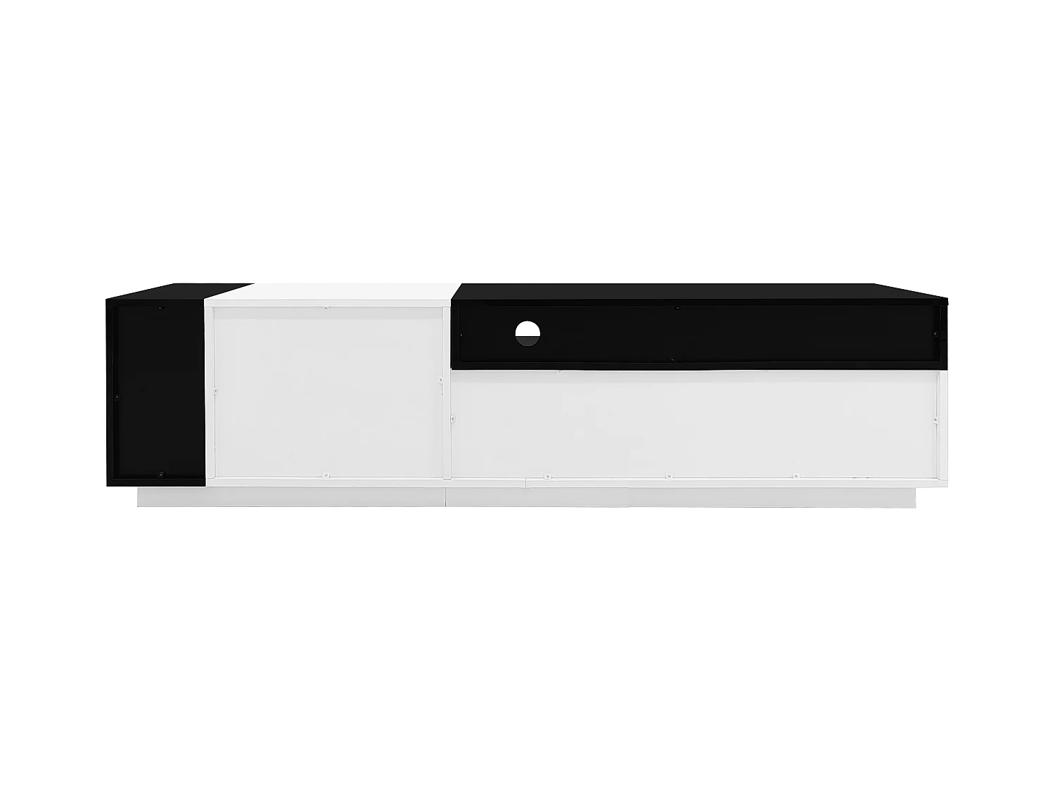Meuble TV 170cm - 1 grand tiroir et 3 compartiments - Blanc & Noir