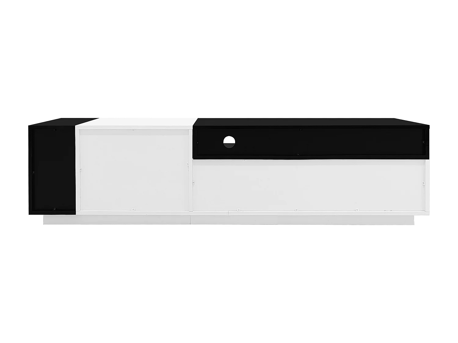 Meuble TV 170cm - 1 grand tiroir et 3 compartiments - Blanc & Noir