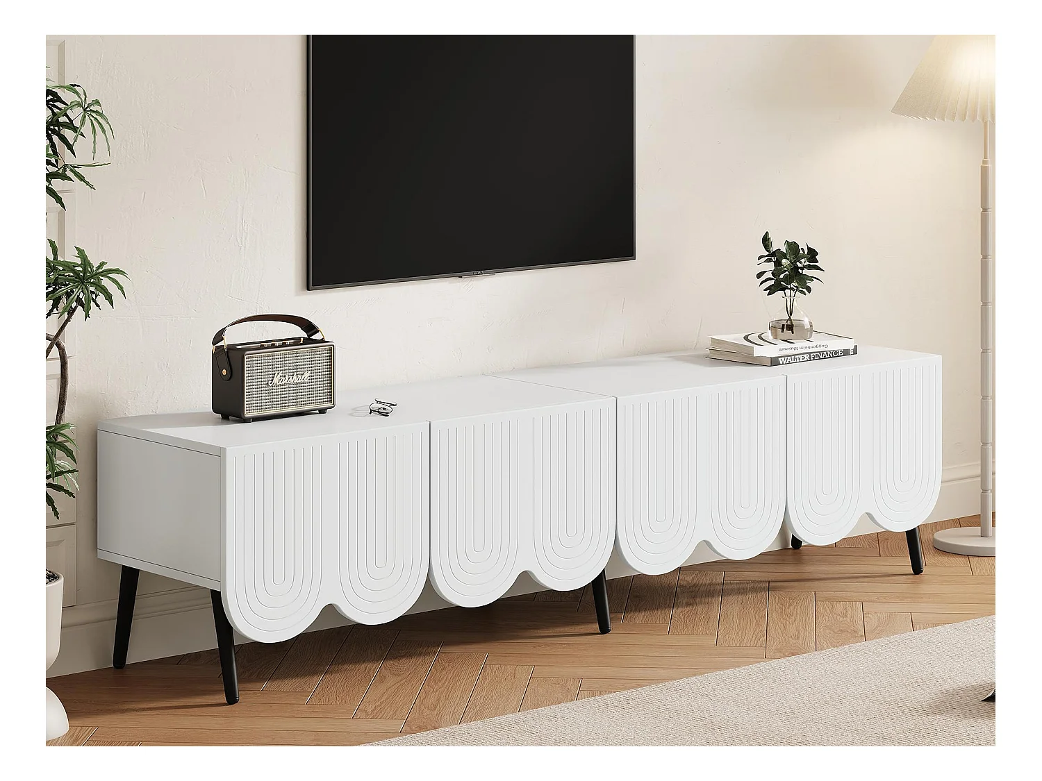 TV-meubel 180 cm - 4 deuren 2 vakken - spaanplaat - Wit
