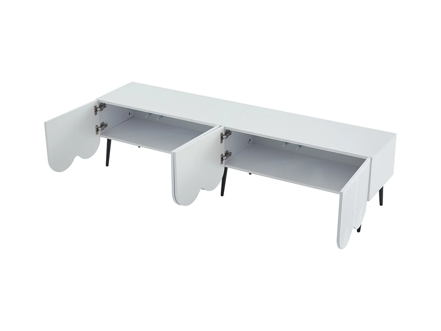 Meuble TV 180cm - 4 portes 2 compartiments - panneaux de particules - Blanc