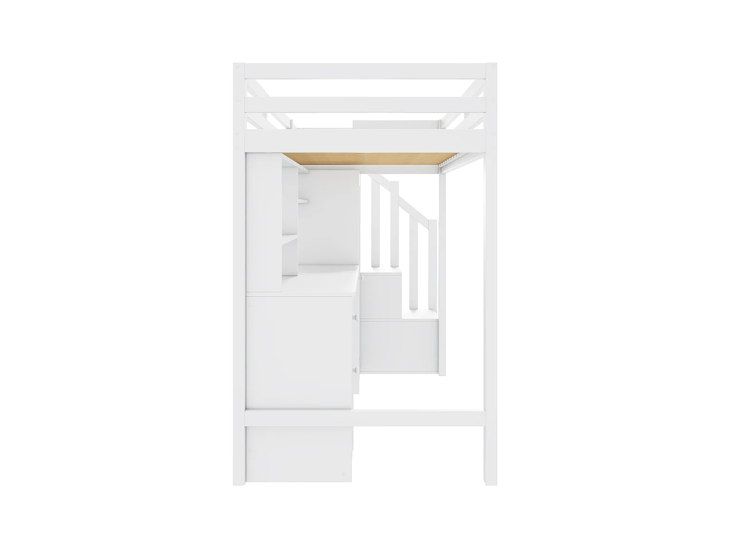 Lit mezzanine 90x200cm en bois - avec bureau、armoire et escalier de rangement - Blanc