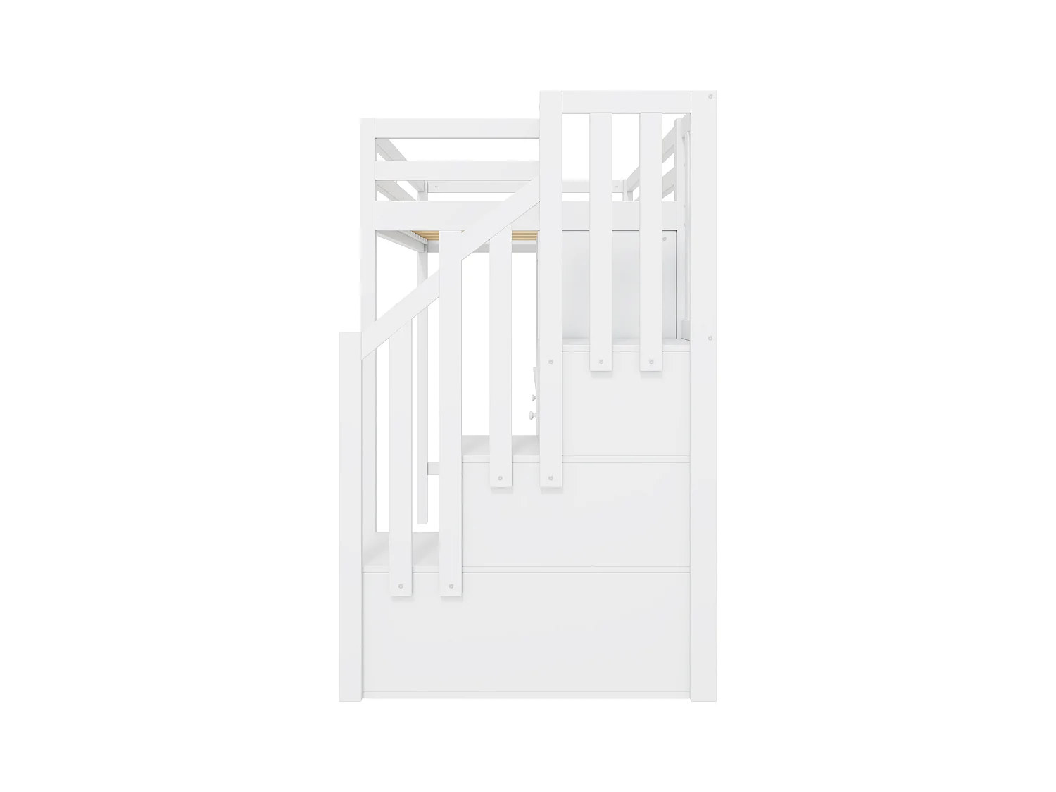 Lit mezzanine 90x200cm en bois - avec bureau、armoire et escalier de rangement - Blanc