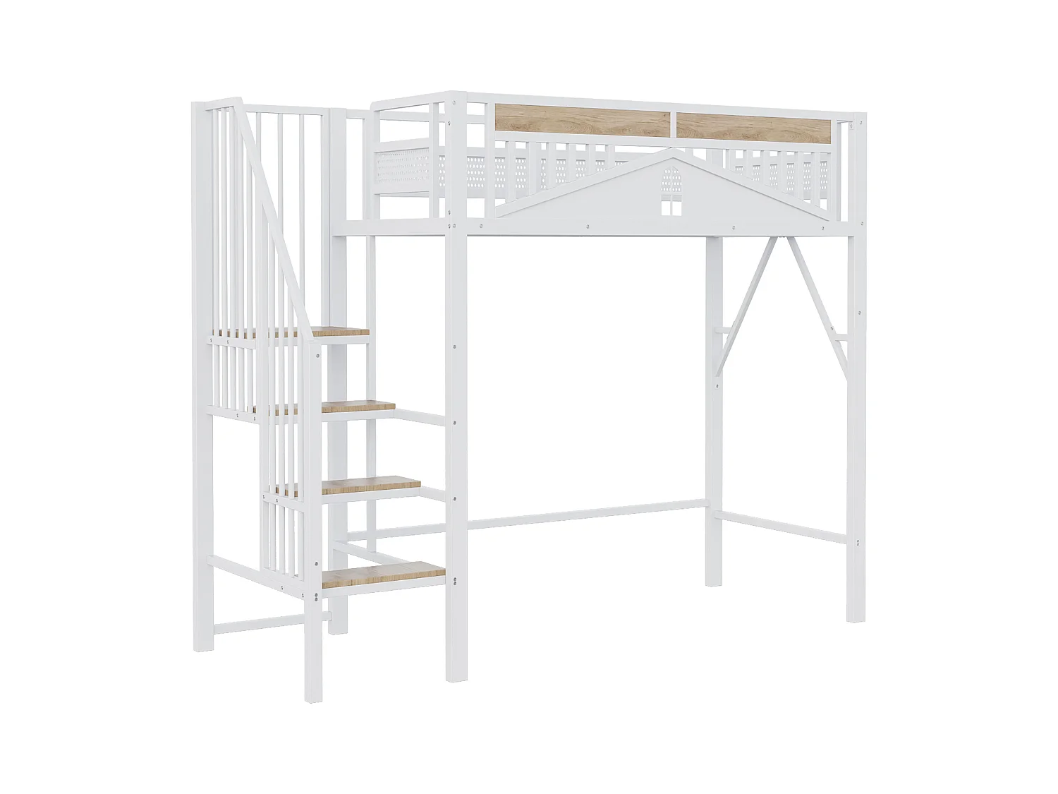 Metalen tussenbed 90x200cm - met verstelbare ladder - Wit (matras niet inbegrepen)