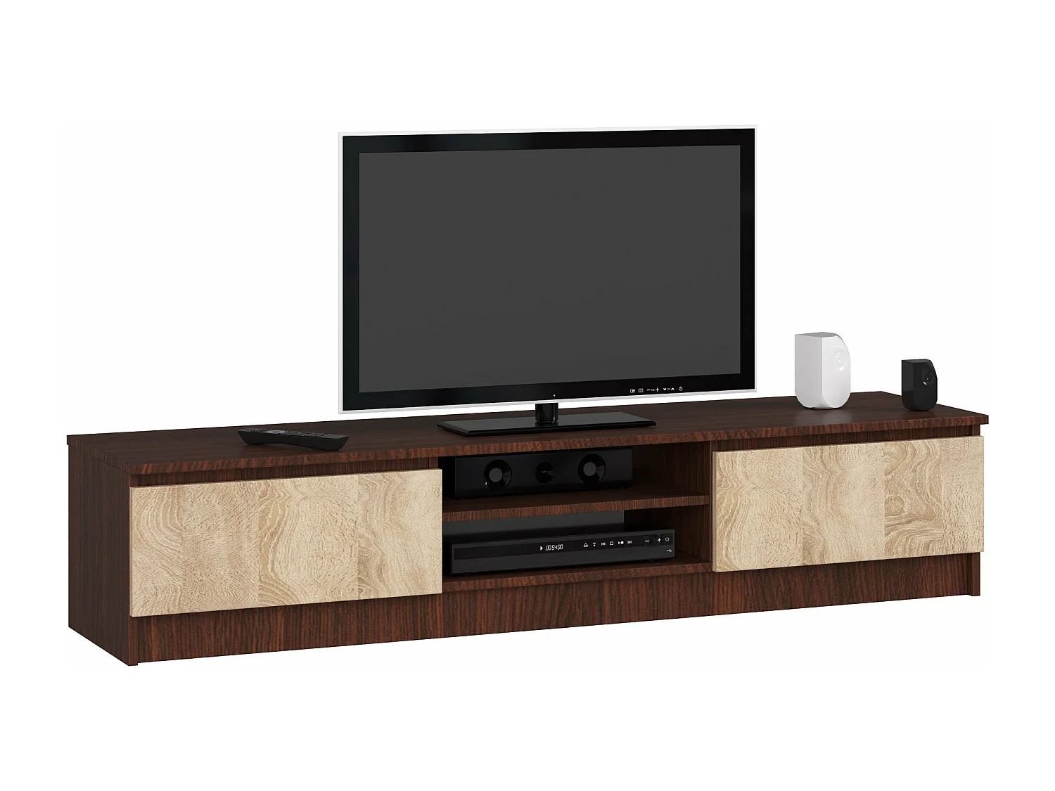 meuble tv marron 160 cm 2 portes couleur bois 2 étagères 160x40x33 cm