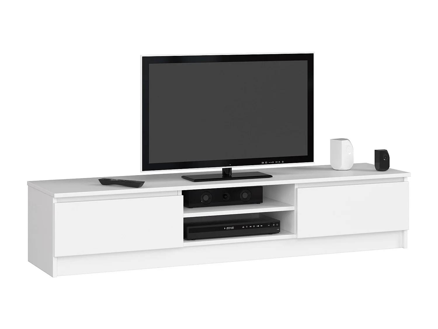 meuble tv blanc 160 cm 2 portes 2 étagères 160x40x33 cm