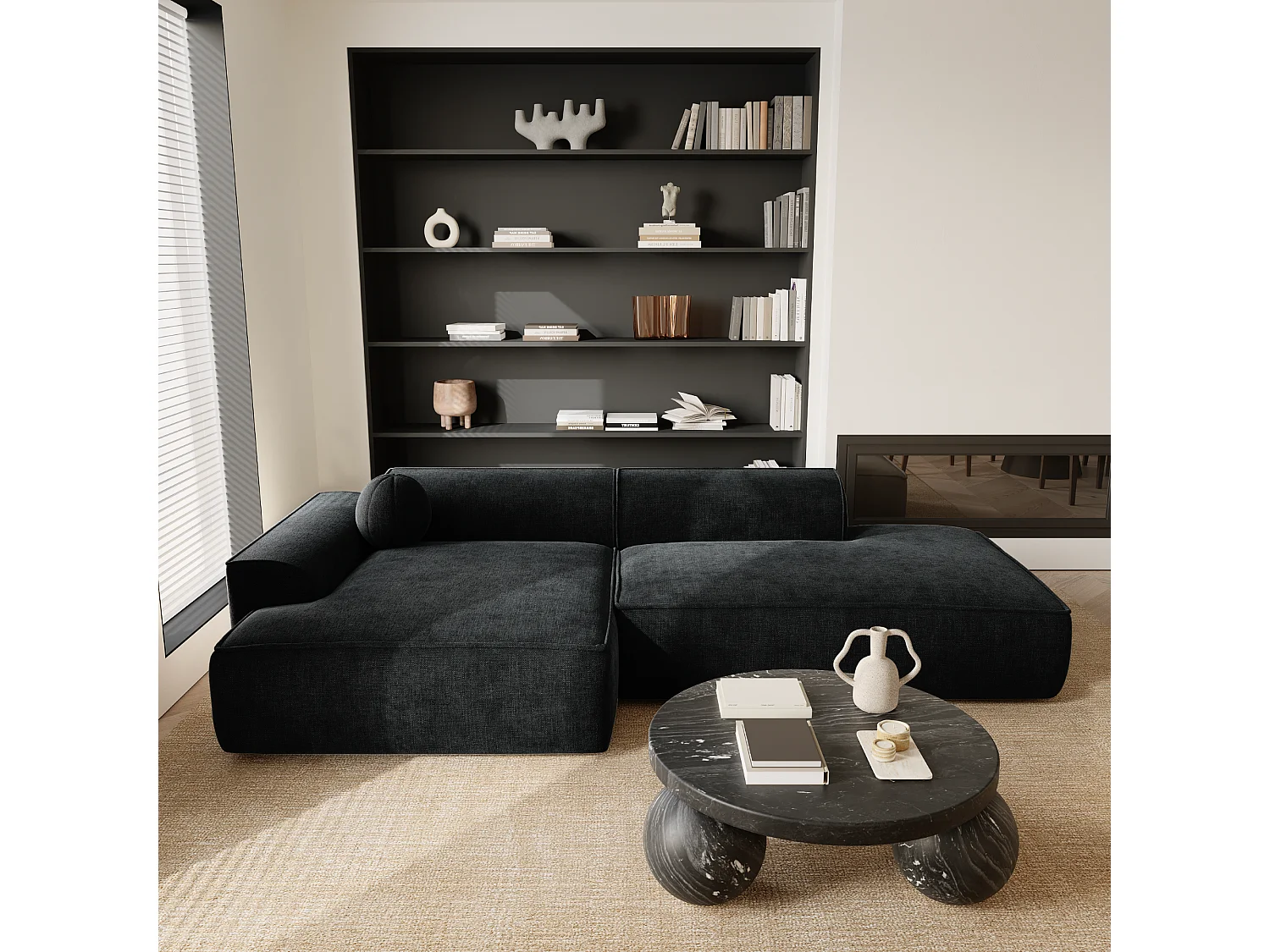 Canapé angle gauche velours anthracite foncé 260cm  ANIA