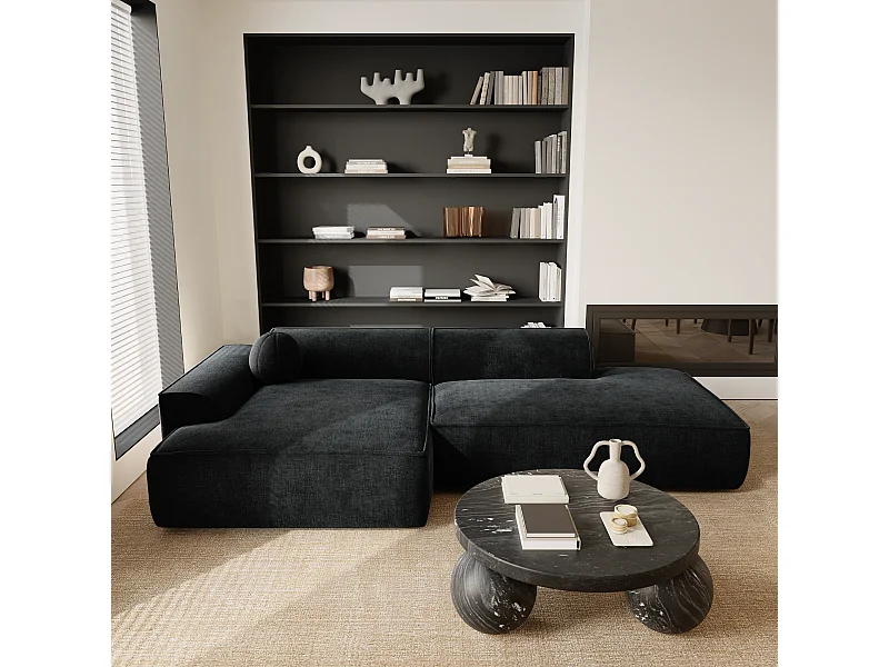 Canapé angle gauche velours anthracite foncé 260cm  ANIA