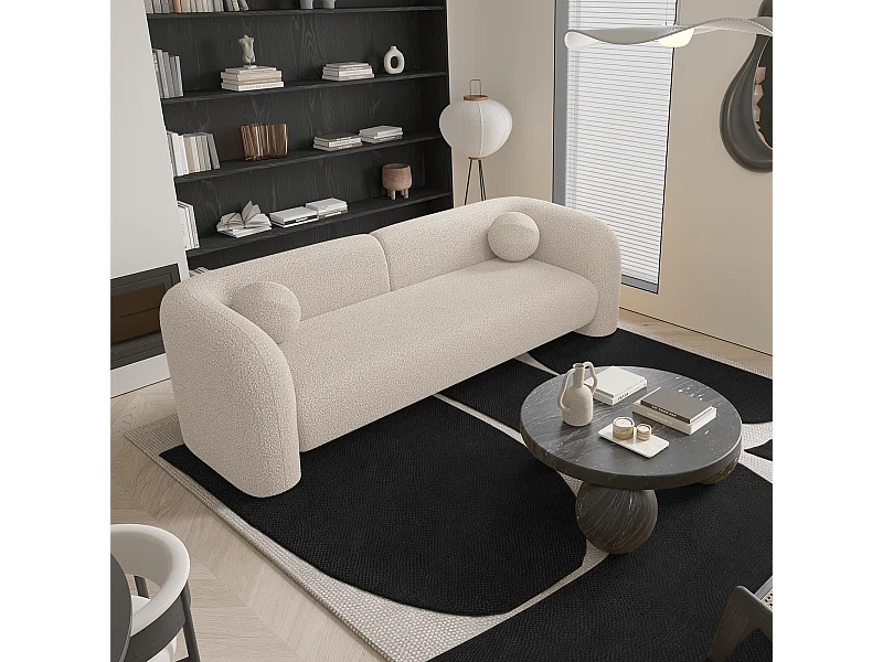 Canapé 3 places bouclette crème 226cm NOLA