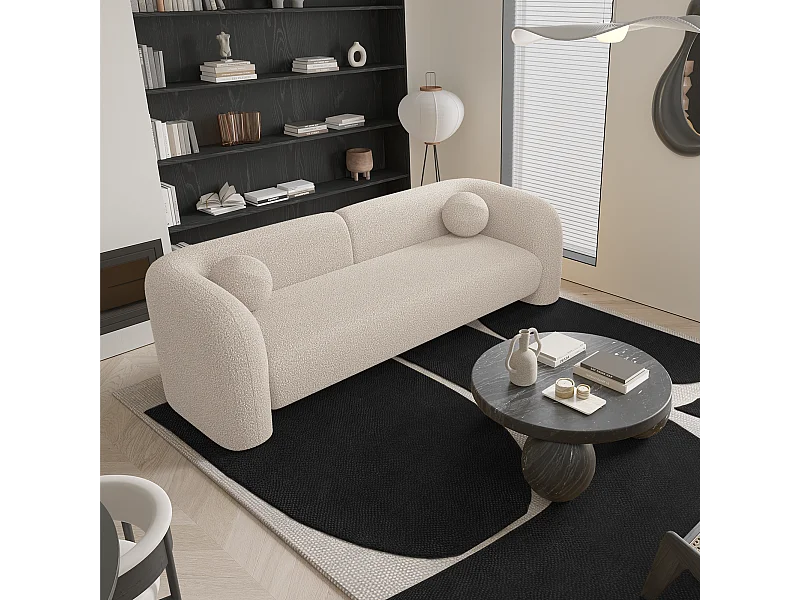 Canapé 3 places bouclette crème 226cm NOLA