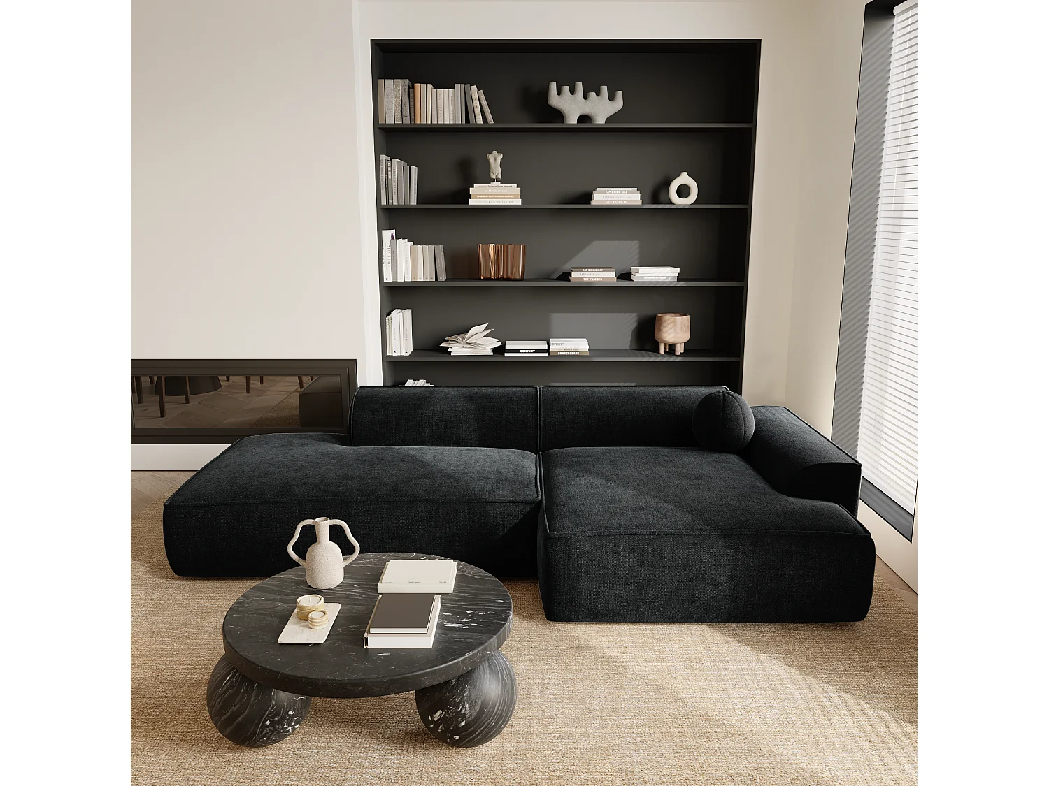 Canapé angle droit velours anthracite foncé 260cm  ANIA