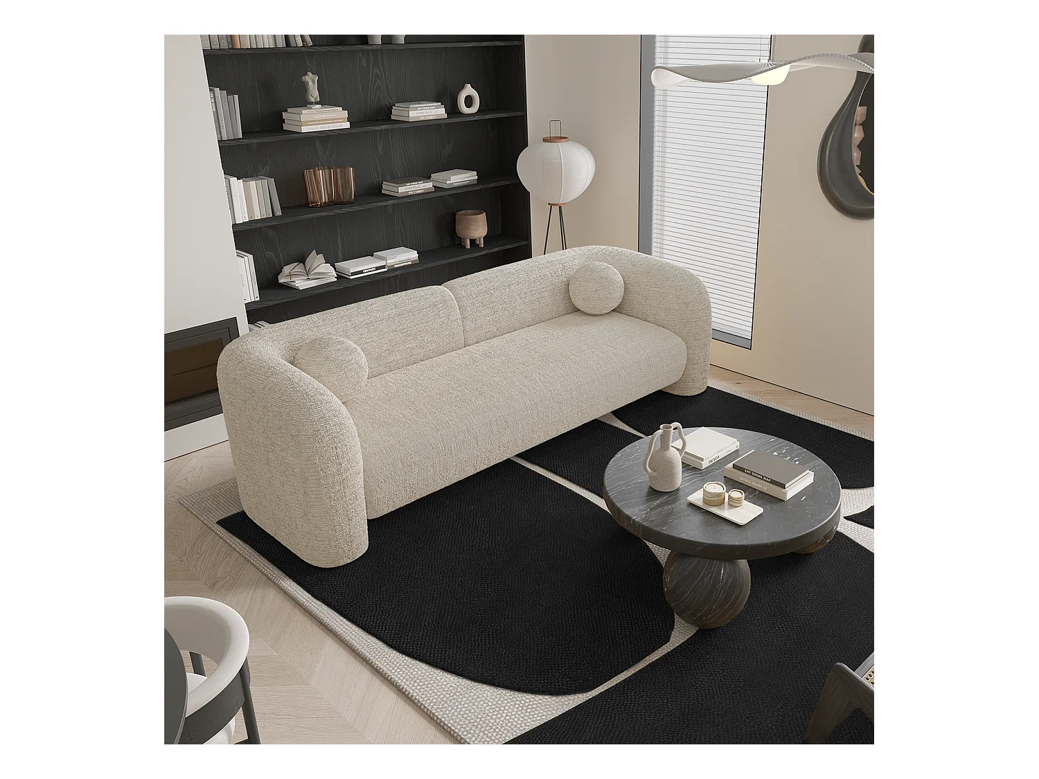 Canapé 3 places velours à motifs crème 226cm  NOLA