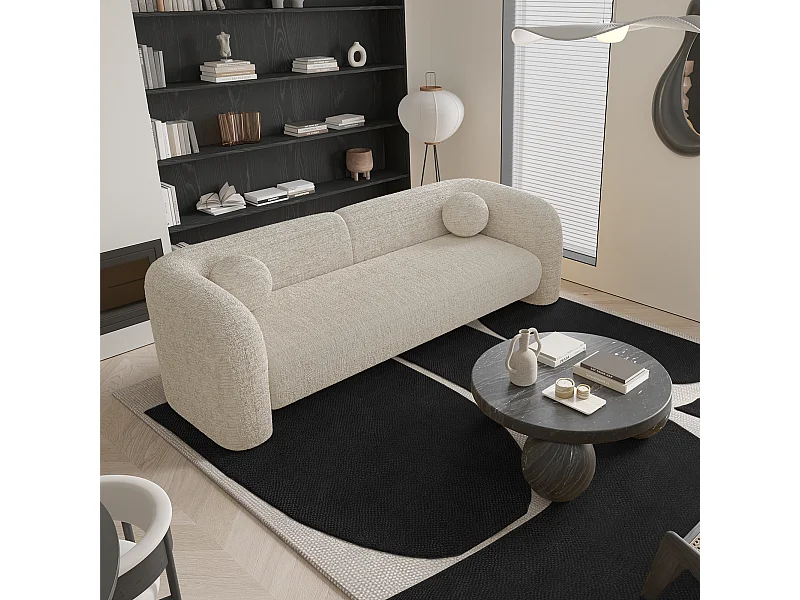 Canapé 3 places velours à motifs crème 226cm  NOLA