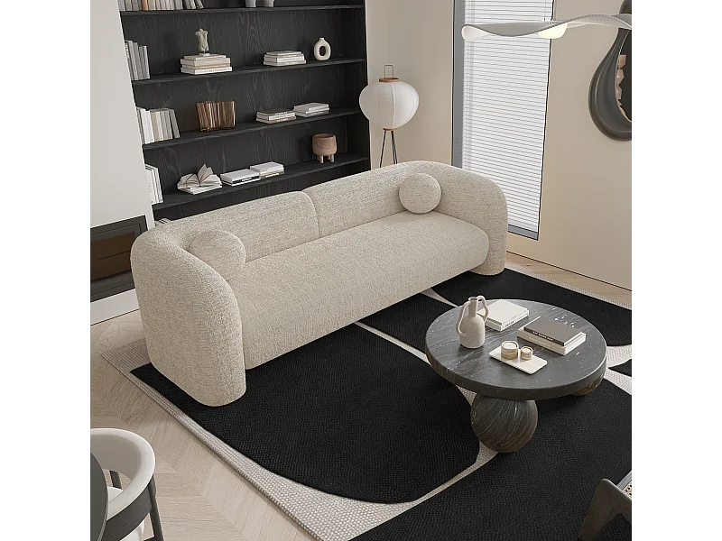 Canapé 3 places velours à motifs crème 226cm  NOLA