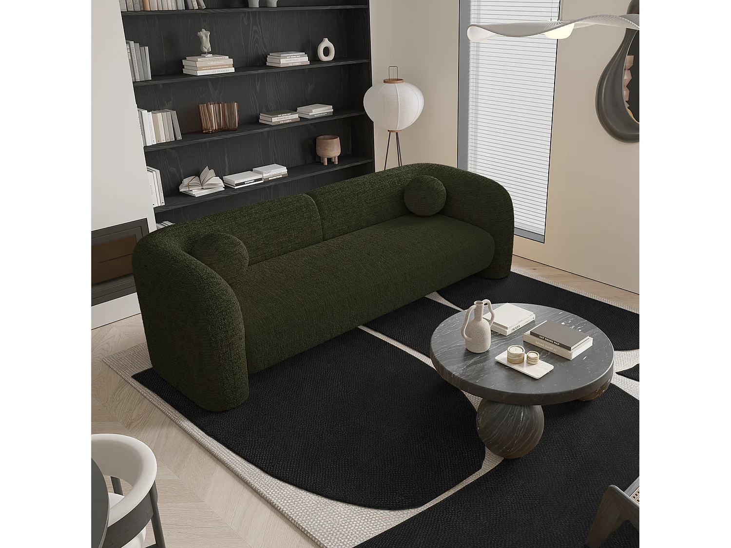 Canapé 3 places velours à motifs kaki 226cm NOLA