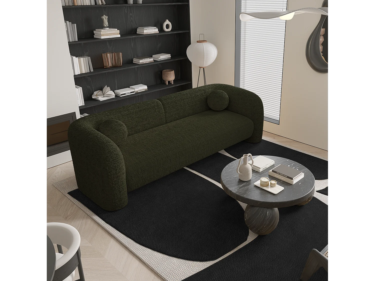 Canapé 3 places velours à motifs kaki 226cm NOLA