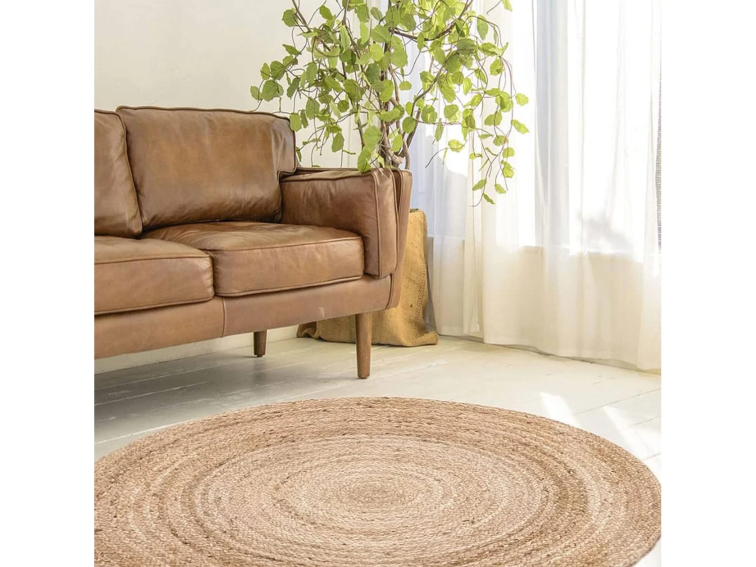 Tapis en jute Well Home Ø120x5cm style bohème et écologique