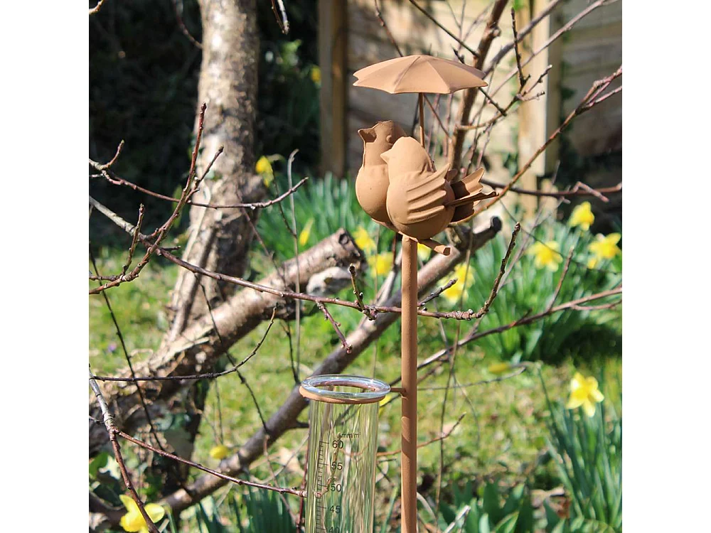 Pluviomètre couple d'oiseau 13 x 11 x 110 cm