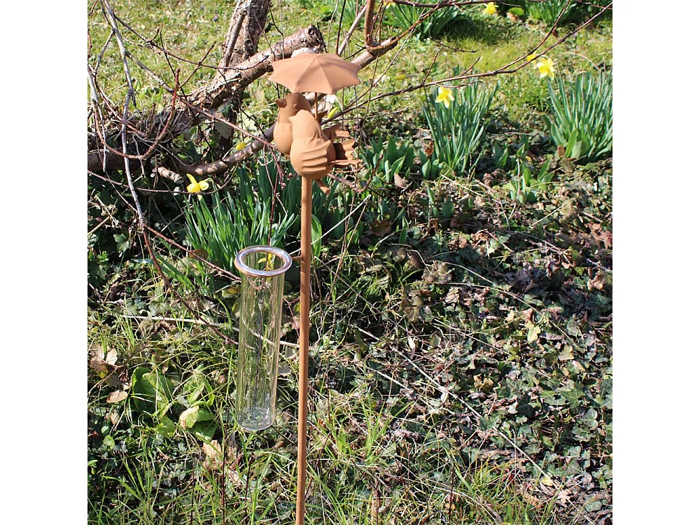 Pluviomètre couple d'oiseau 13 x 11 x 110 cm