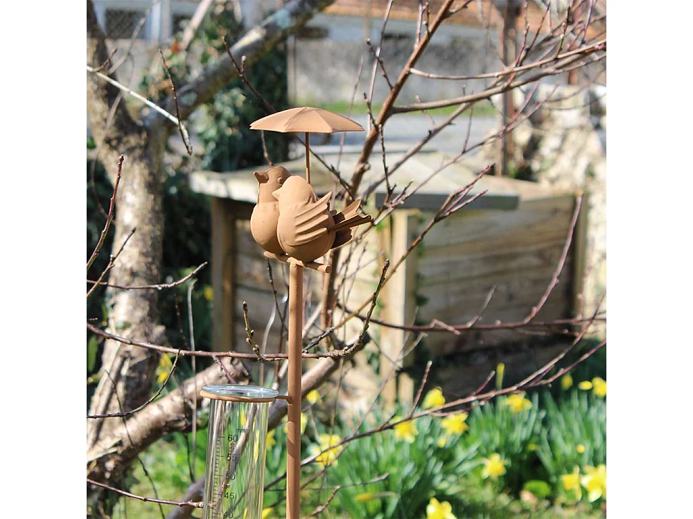Pluviomètre couple d'oiseau 13 x 11 x 110 cm