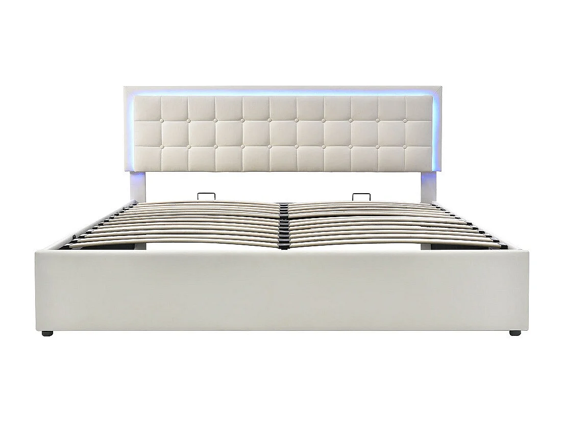 Lit adulte lit led double cadre de lit avec espace de rangement lit 160x200 cm revêtement en simili-cuir blanc