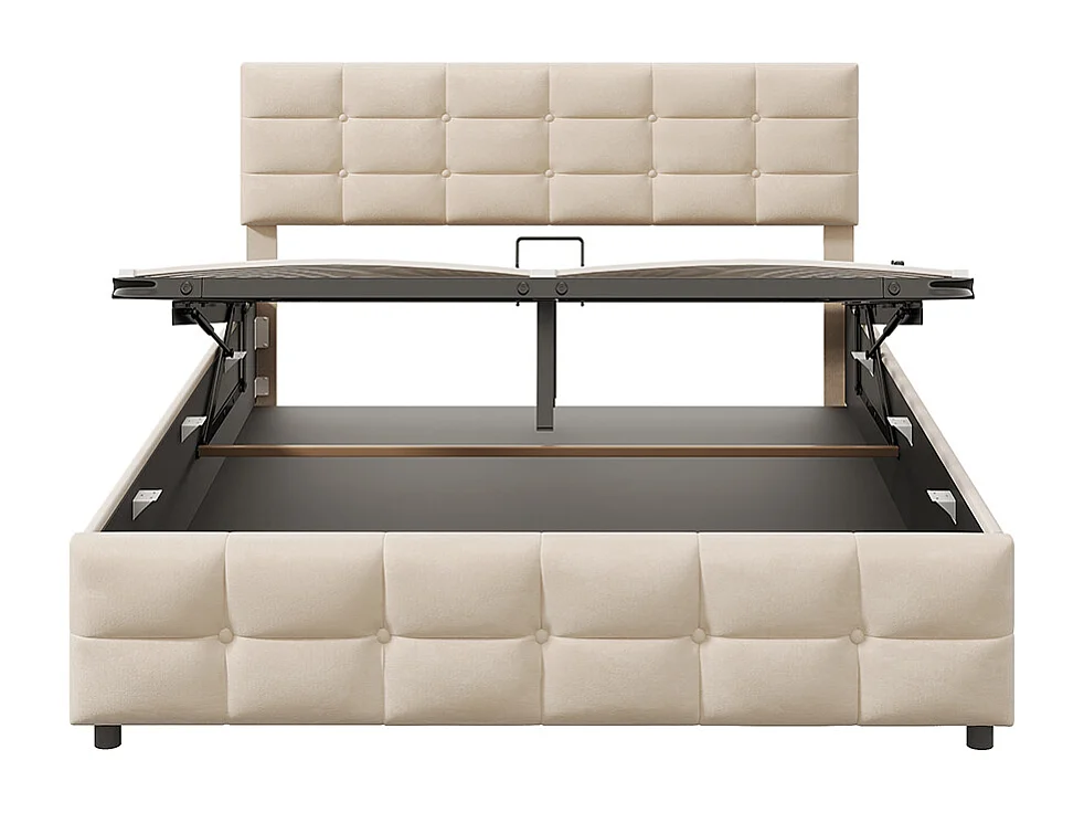 Lit coffre Lit avec rangement 180 x 200 cm sommier à lattes hydraulique Beige