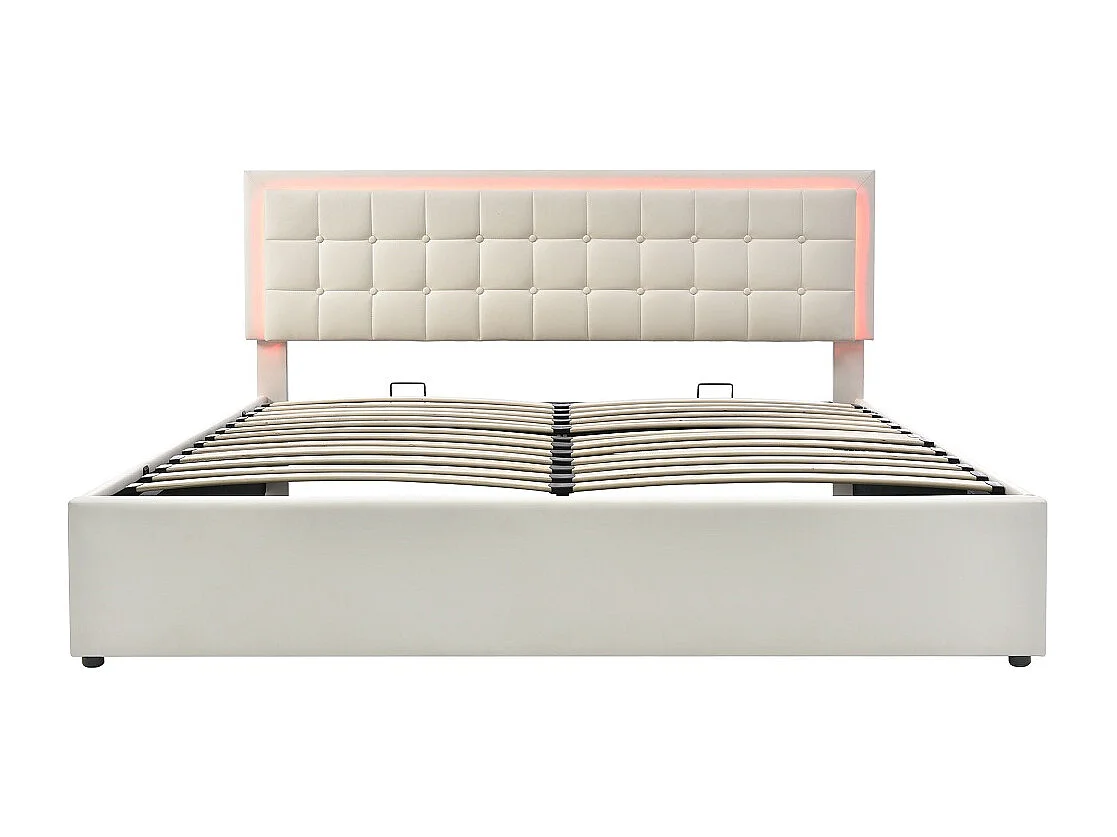 Lit adulte lit led double cadre de lit avec espace de rangement lit 140x200 cm revêtement en simili-cuir blanc