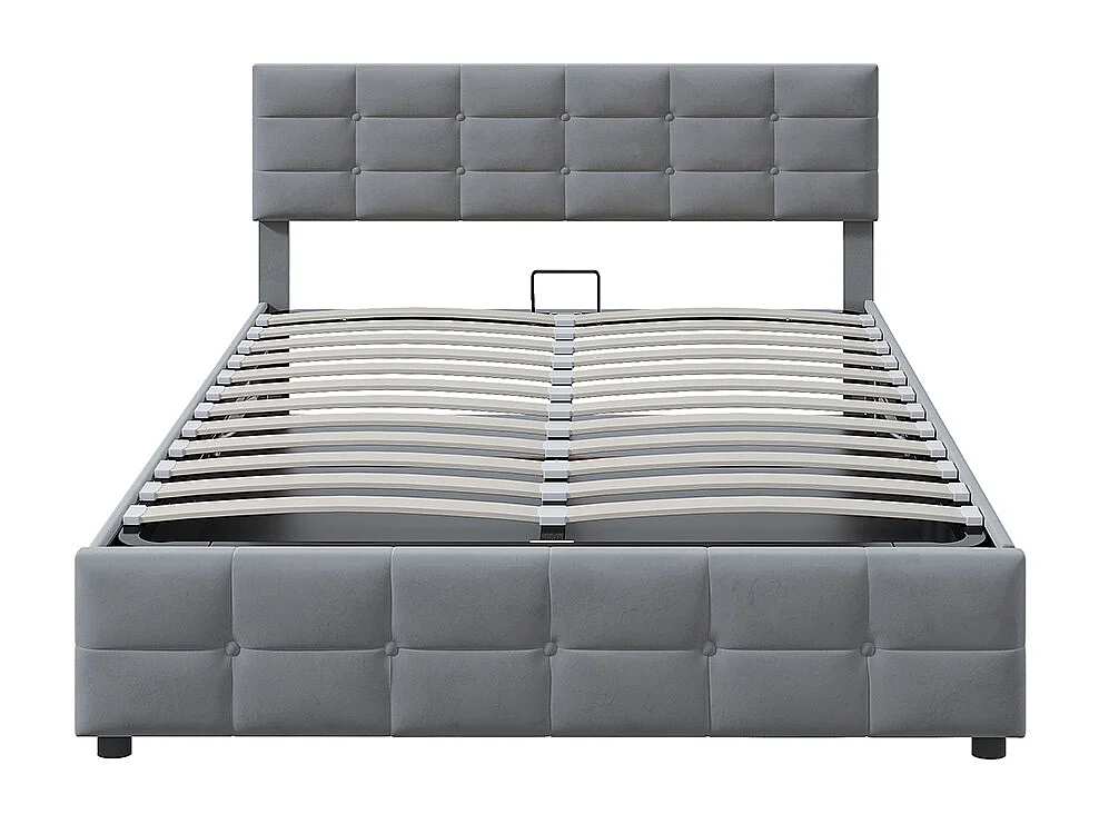 Lit coffre 180x200 cm Lit avec rangement sommier à lattes hydraulique Gris