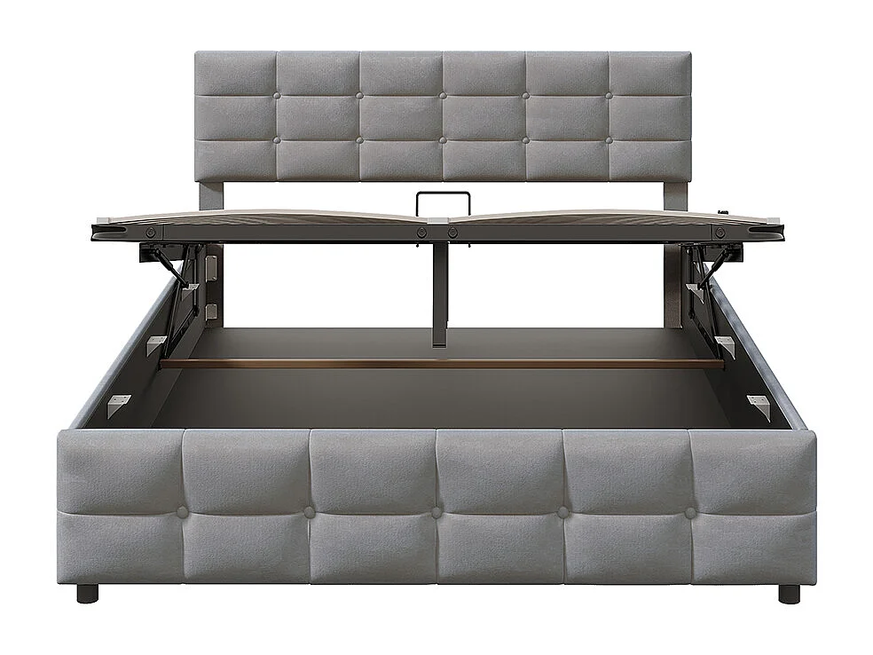 Lit coffre 180x200 cm Lit avec rangement sommier à lattes hydraulique Gris