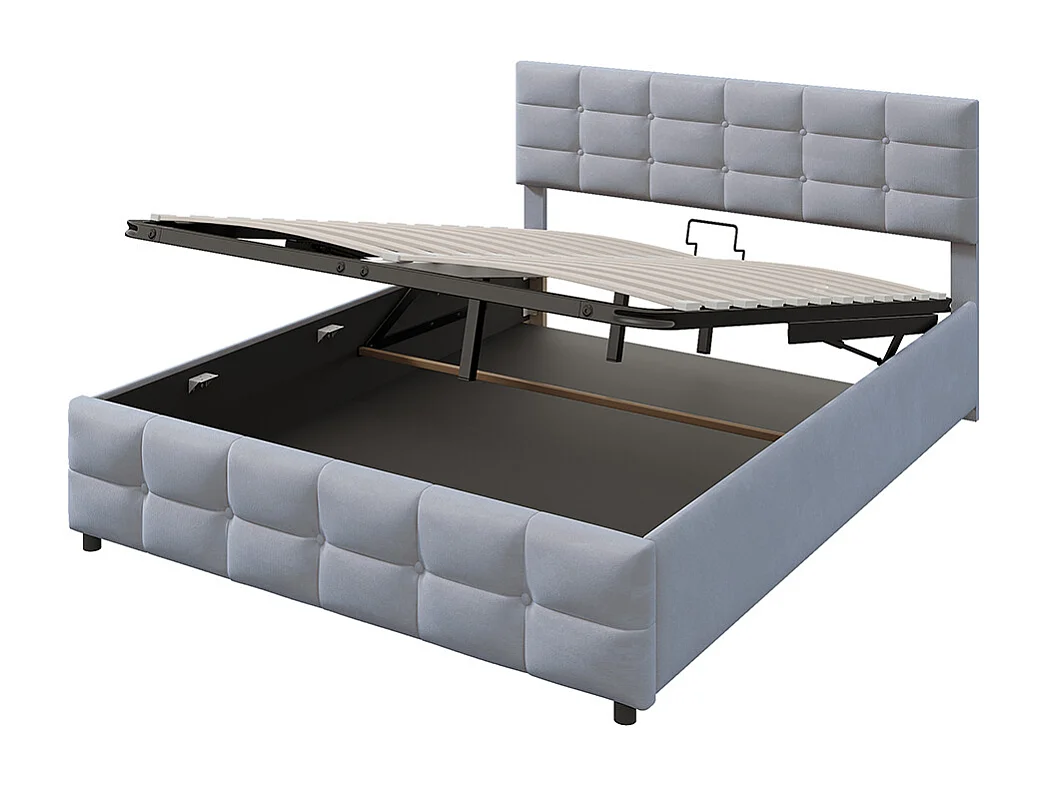 Lit coffre 180x200 cm Lit avec rangement sommier à lattes hydraulique Gris