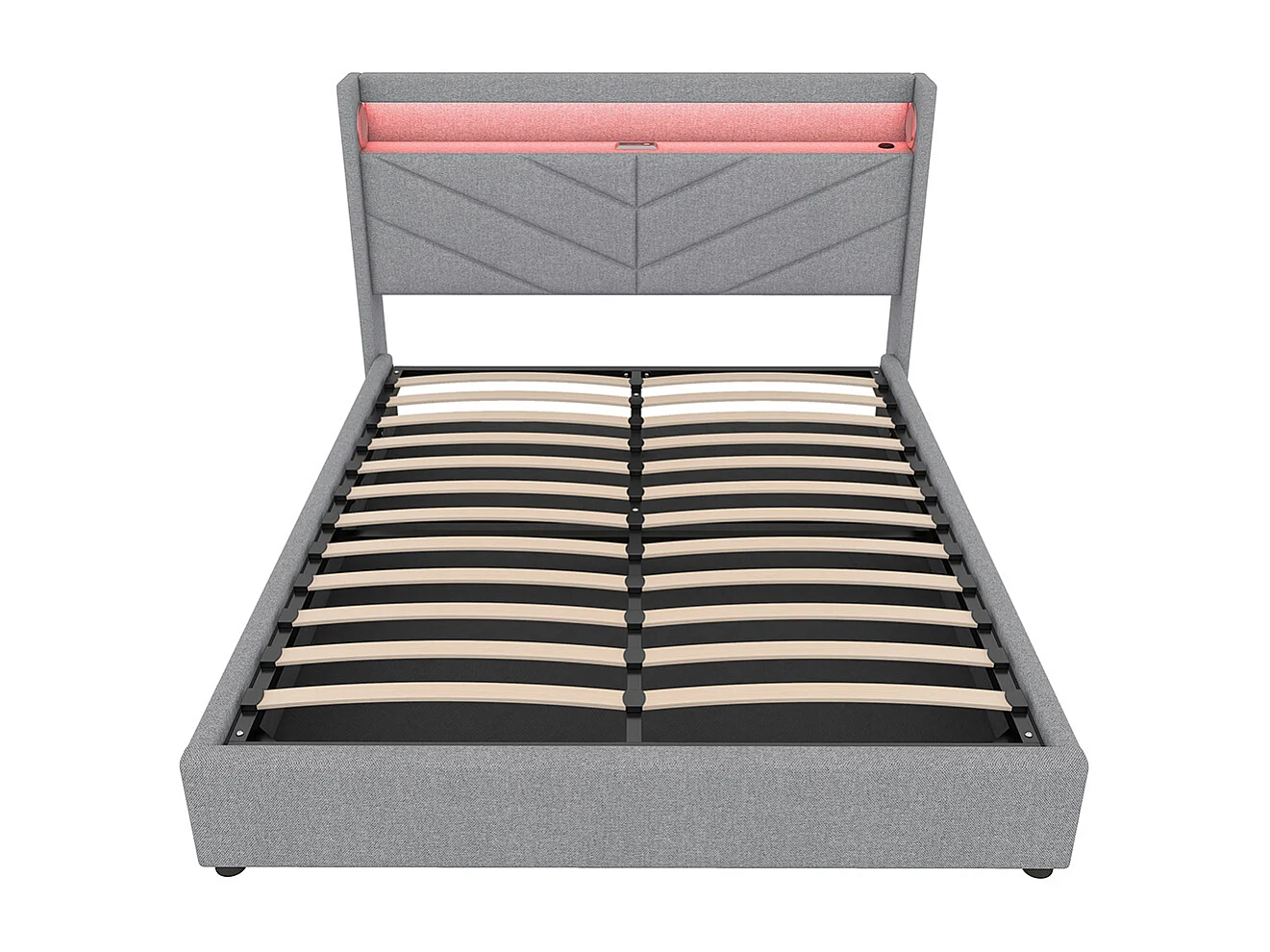 Lit coffre 160 x 200 cm Sans matelas Lampe d'ambiance Système hydraulique USB Chaîne hi-fi Linge Gris