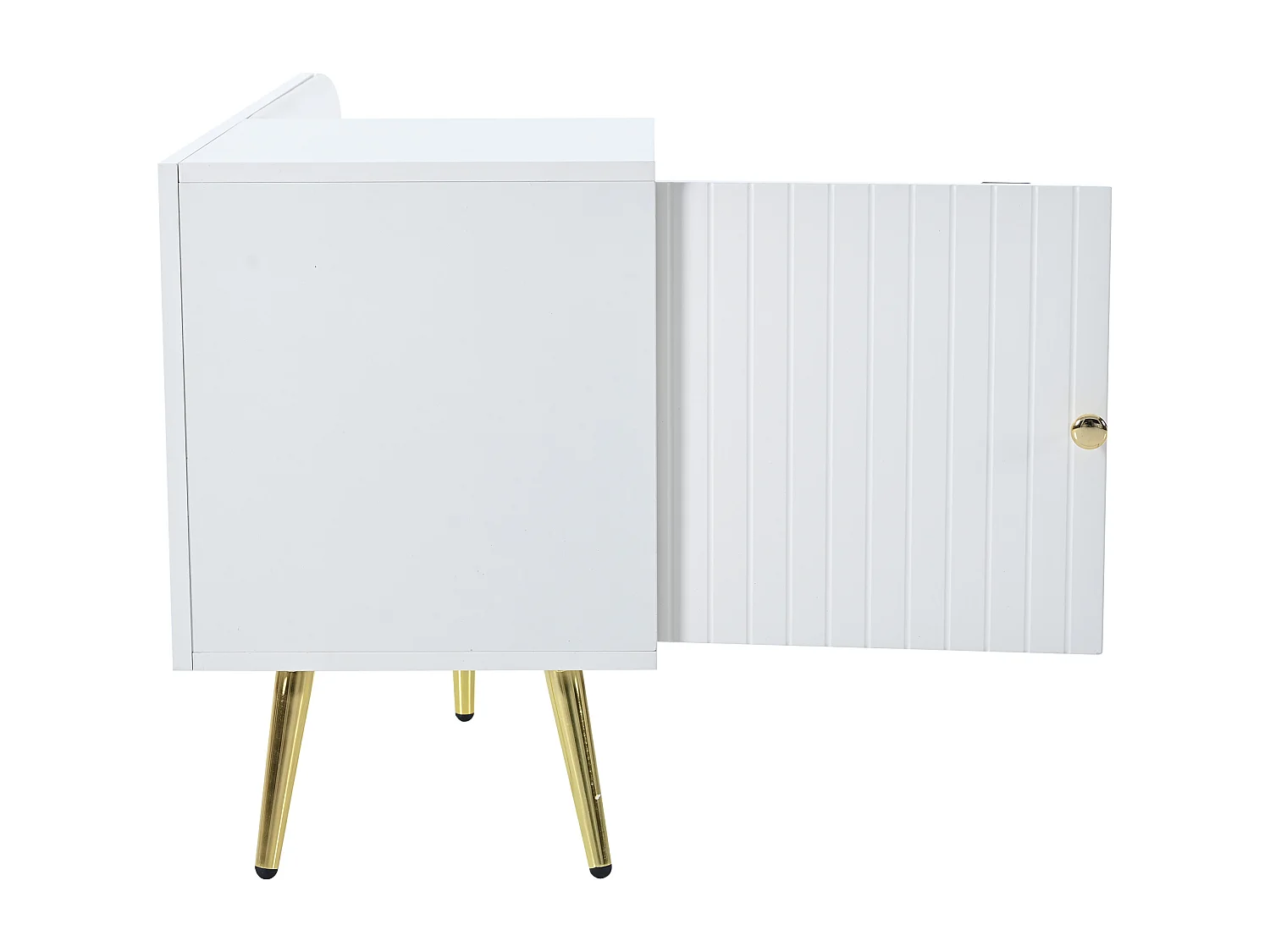 Armoire Banc à chaussures avec trois portes de rangement Avec poignées métalliques asymétriques Blanc