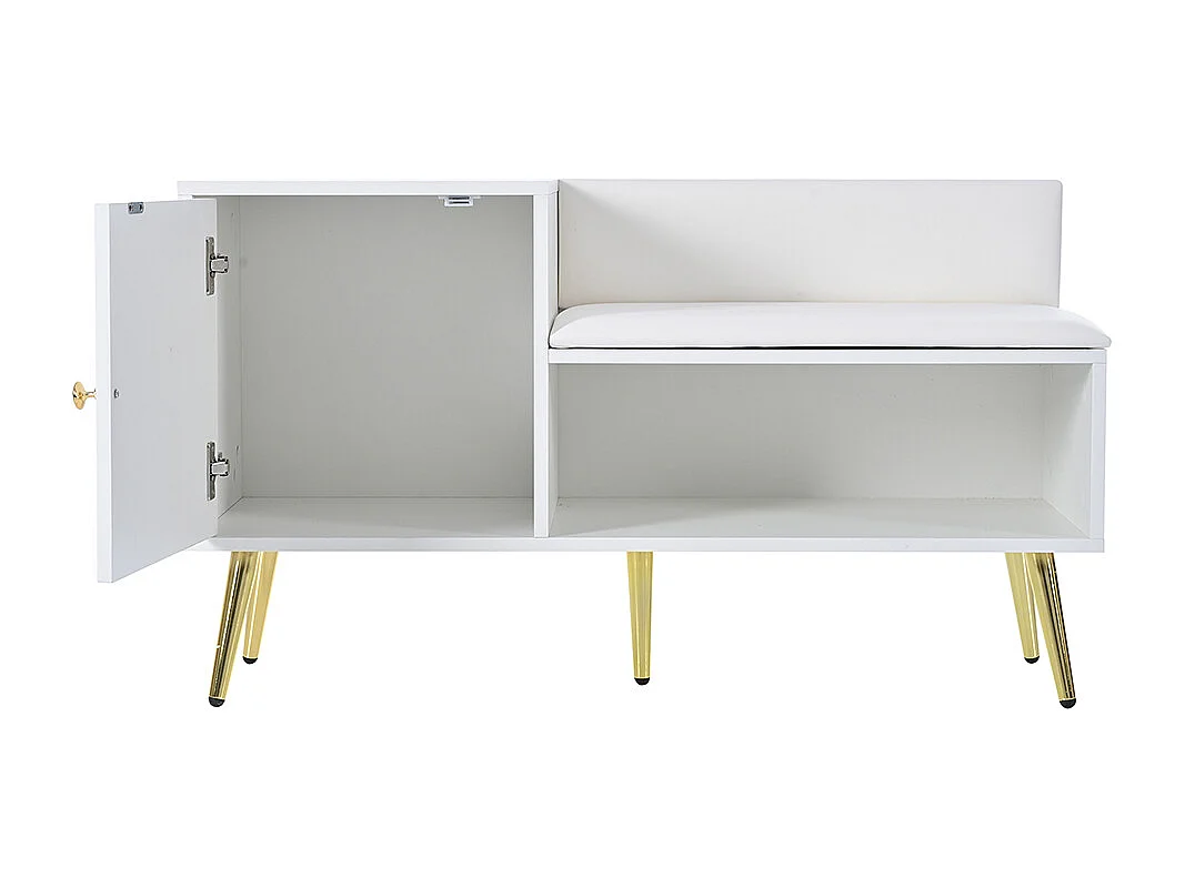 Armoire Banc à chaussures avec trois portes de rangement Avec poignées métalliques asymétriques Blanc