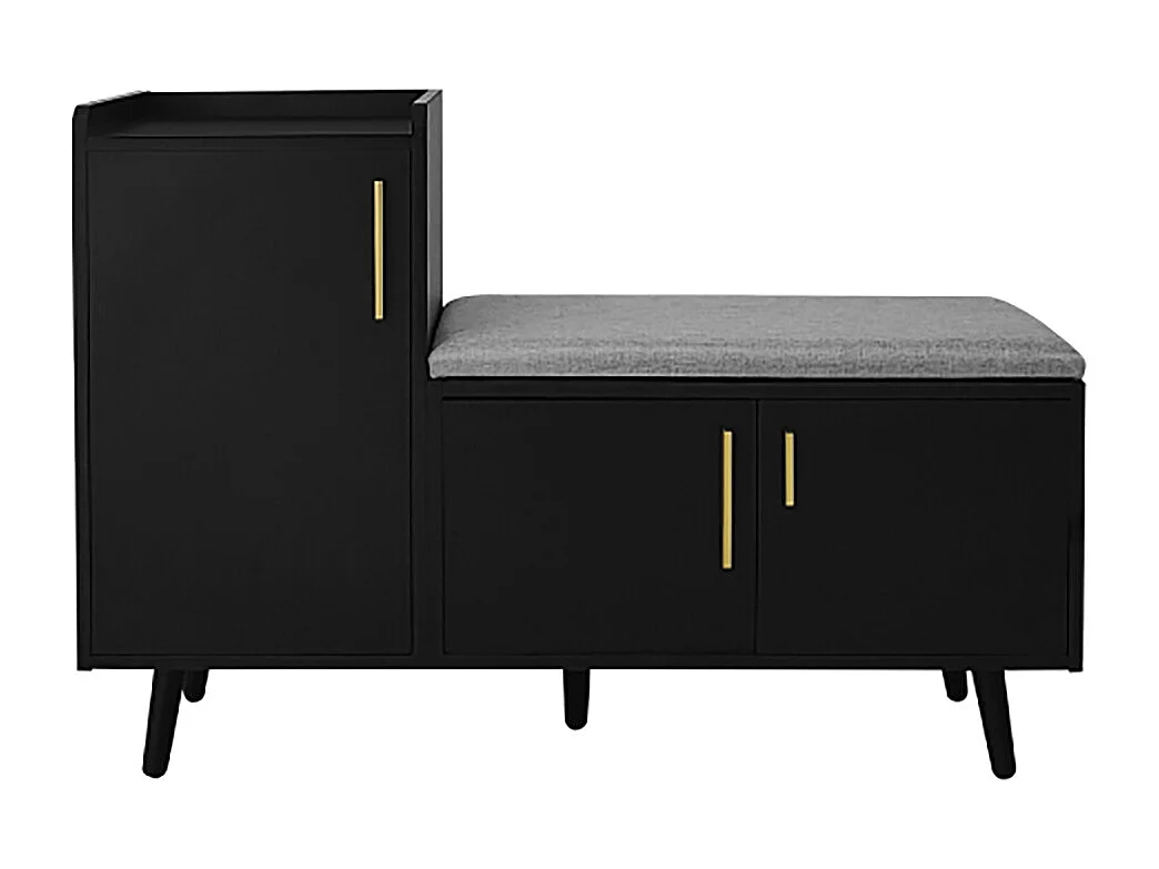 Armoire Banc à chaussures avec trois portes de rangement Avec poignées métalliques asymétriques Noir