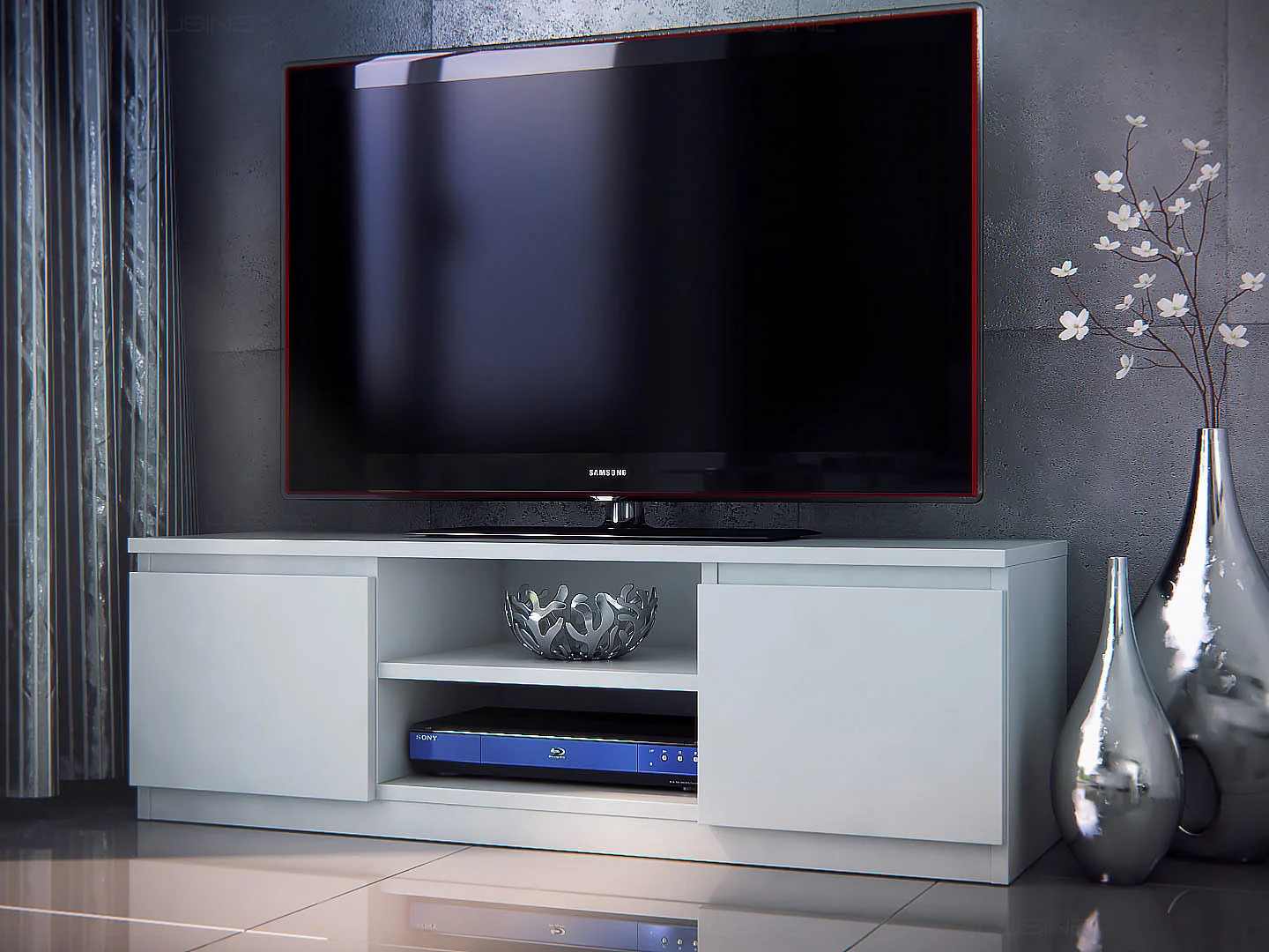 Meuble TV Helil deux portes 120 CM blanc MAT en 18 MM