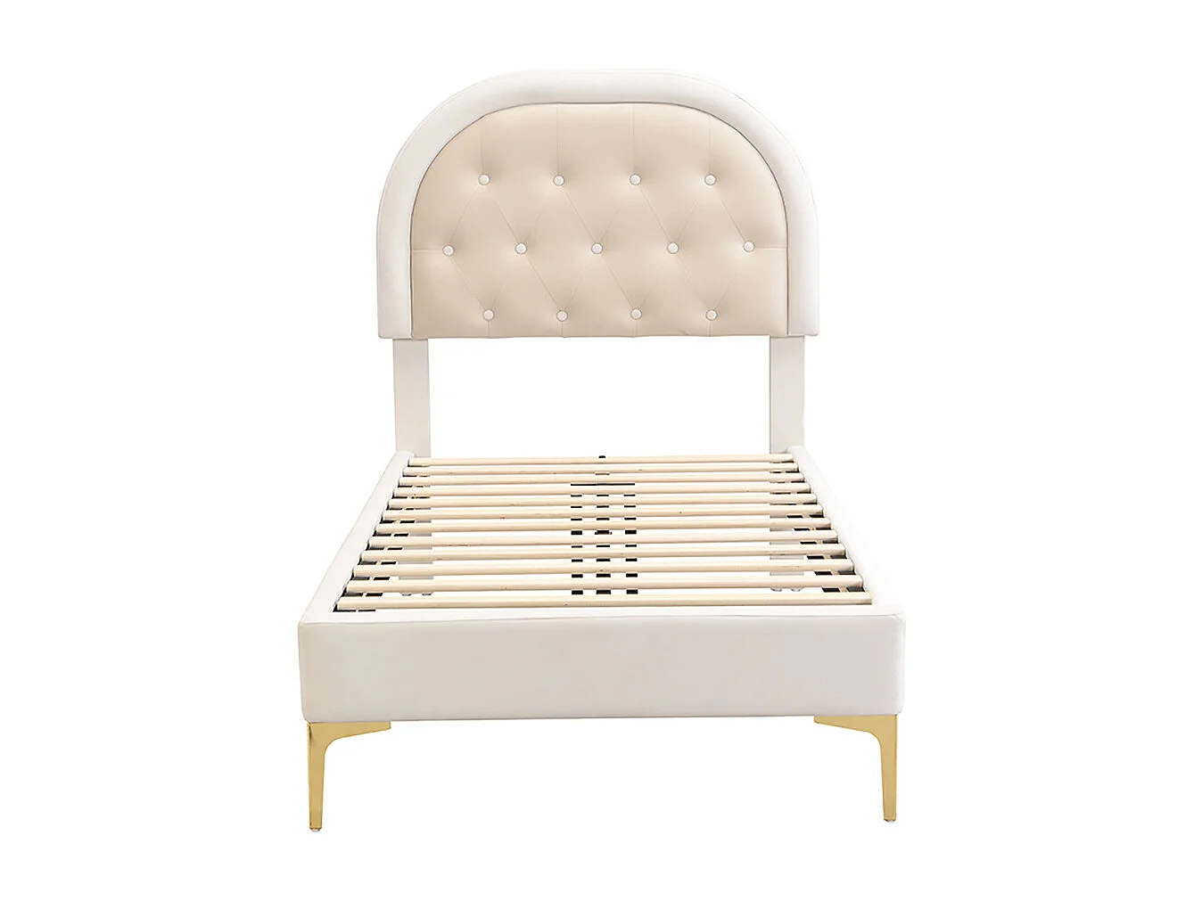 Lit enfant 90 x 200 cm Pieds en métal Tête de lit incurvée Sans matelas Velours Beige