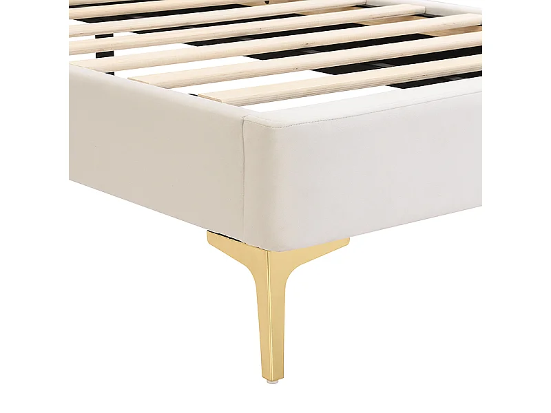Lit enfant 90 x 200 cm Pieds en métal Tête de lit incurvée Sans matelas Velours Beige