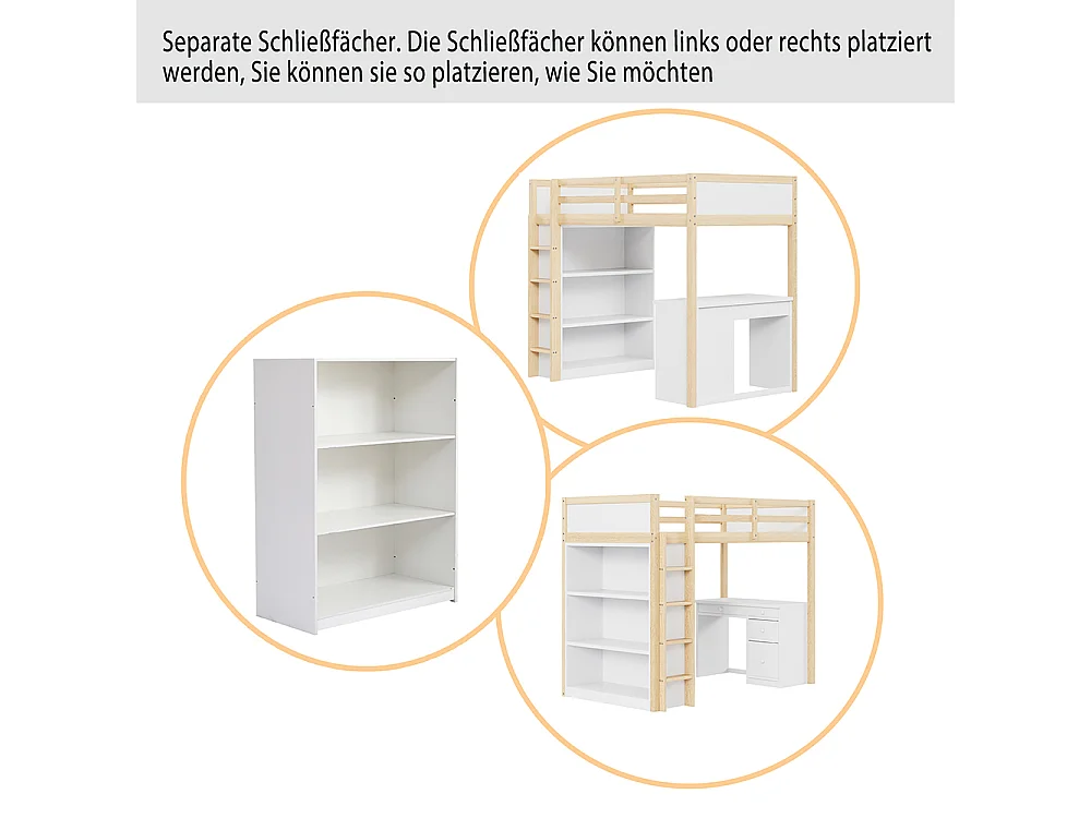 Lit enfant 90x200 avec armoires de rangement bureau informatique lit en hauteur pour enfant Bois naturel