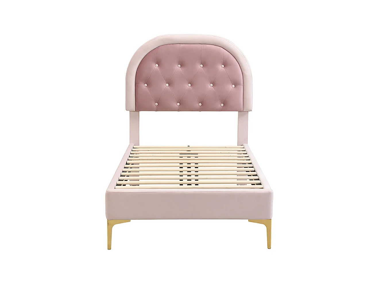 Lit enfant 90 x 200 cm Pieds en métal Tête de lit incurvée Sans matelas Rose velours
